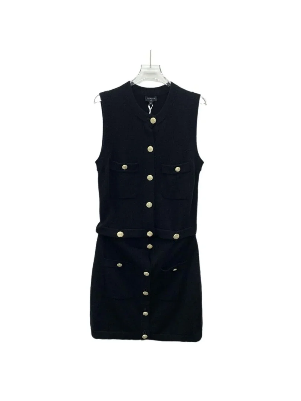 Chanel 2022S Black Cashmere Sleeveless Knit Jumpsuit Dress